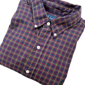 Ralph Lauren Men's XXL Classic Fit Plaid Heavy Cotton Blue Red Button Down Shirt
